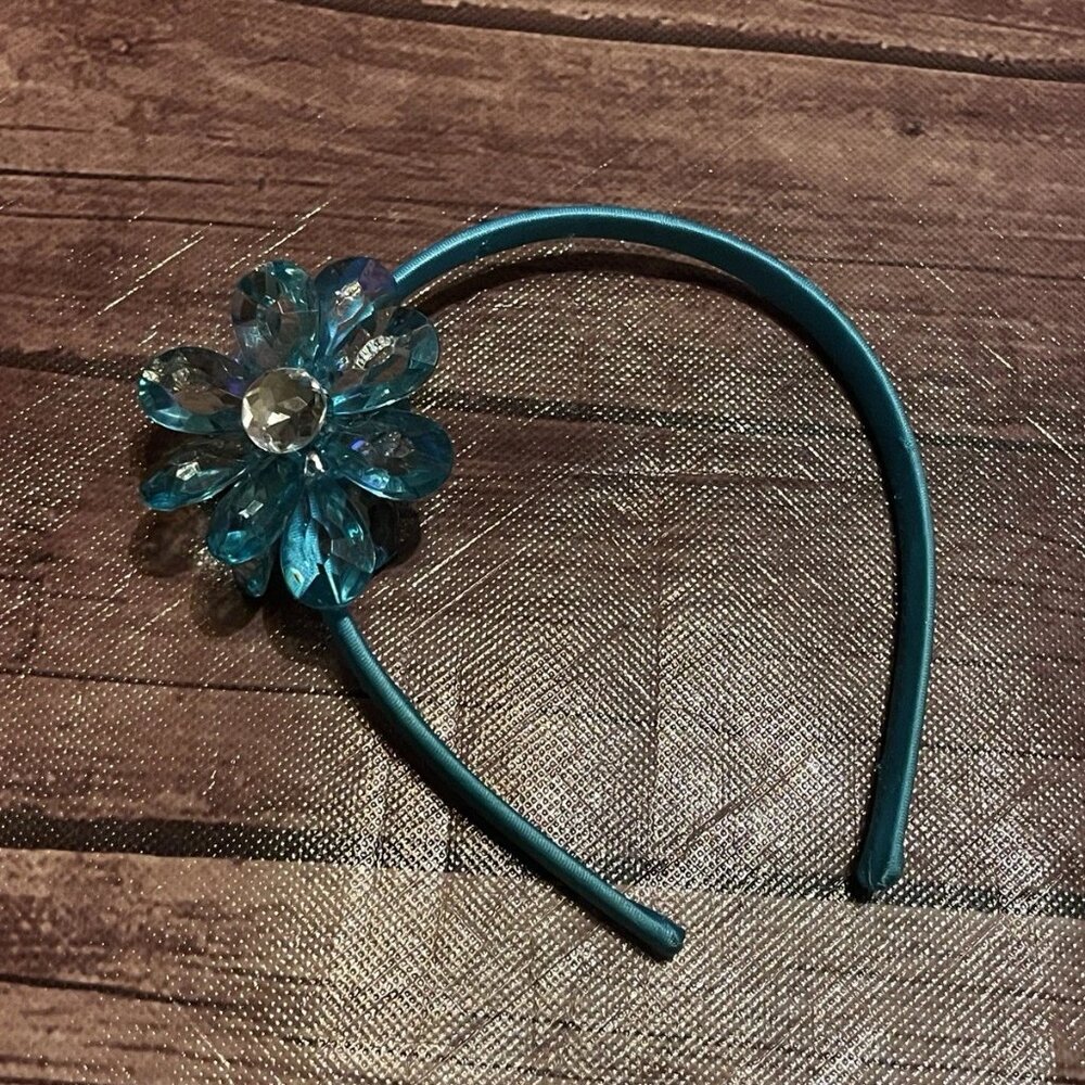 Blue Beaded Flower Gem Headband